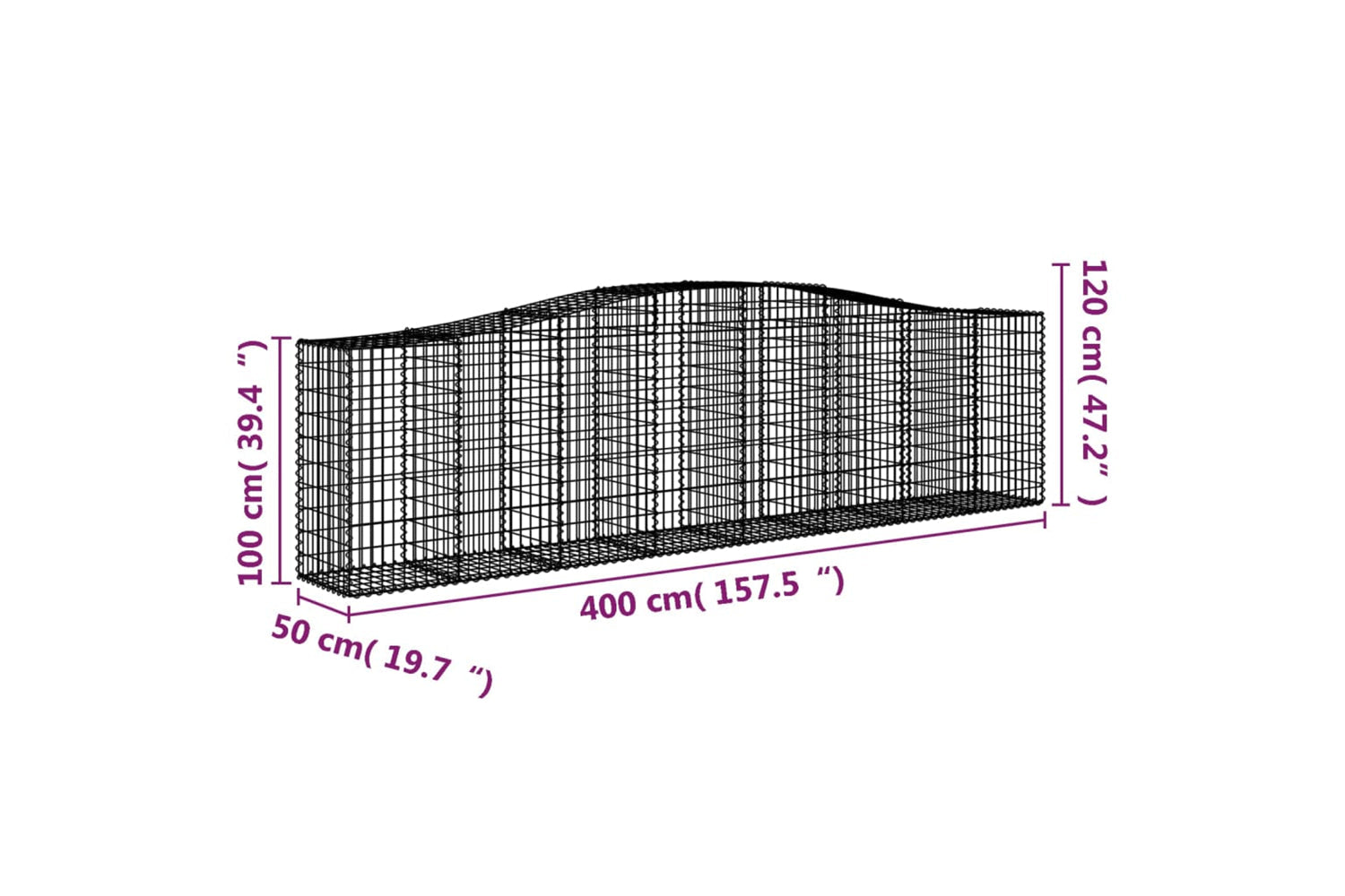 vidaXL 3145962 Arched Gabion Baskets 8 Pcs 400x50x100/120cm Galvanised Iron-5