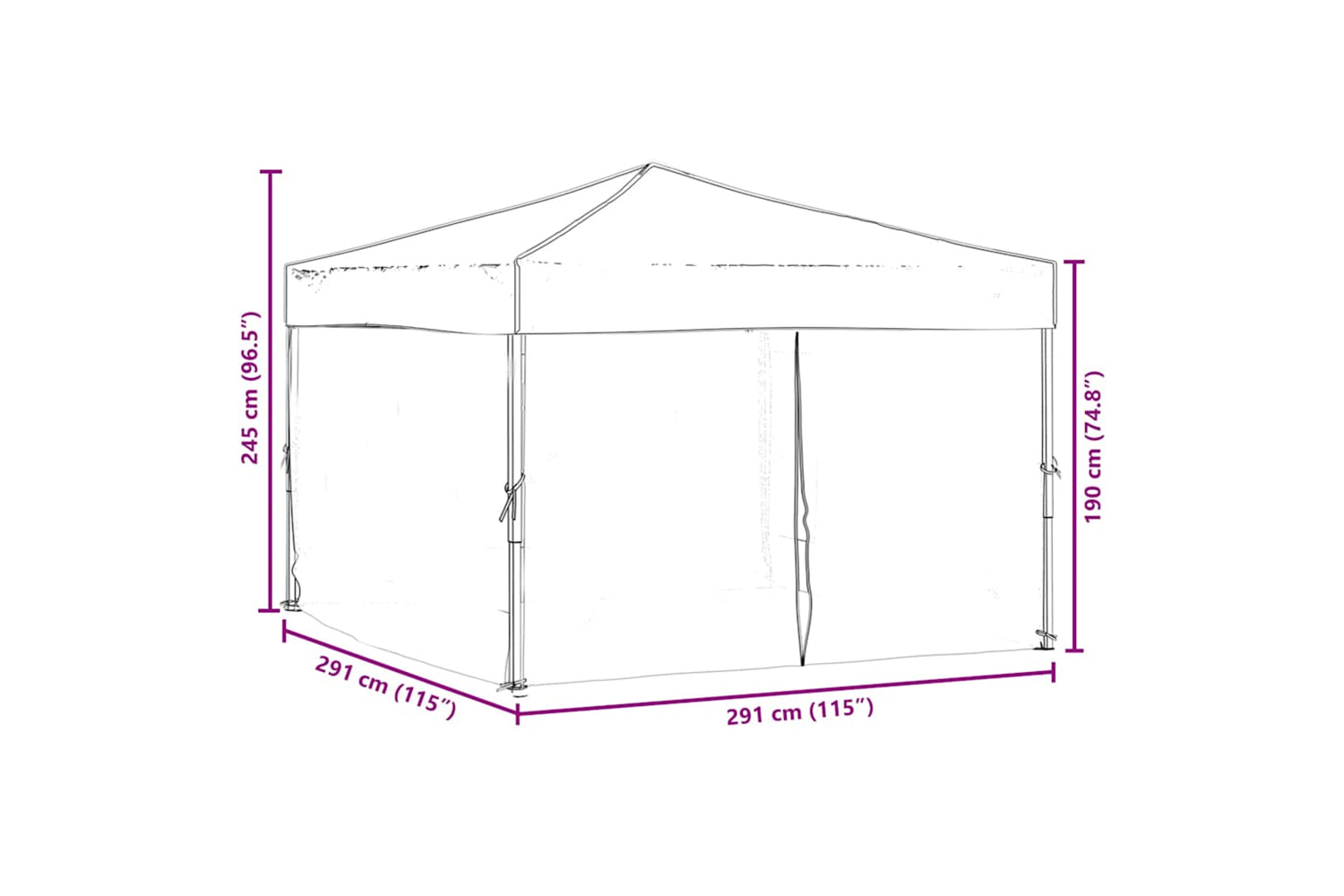 Vidaxl 93525 Folding Party Tent With Sidewalls Black 3x3 M-8