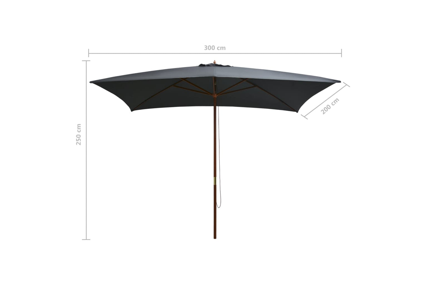 vidaXL 44513 Outdoor Parasol With Wooden Pole 200x300cm Anthracite-7