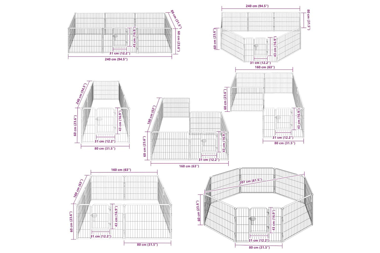 vidaXL 170572 Dog Playpen 8 Panels Steel 80x60cm Black-8