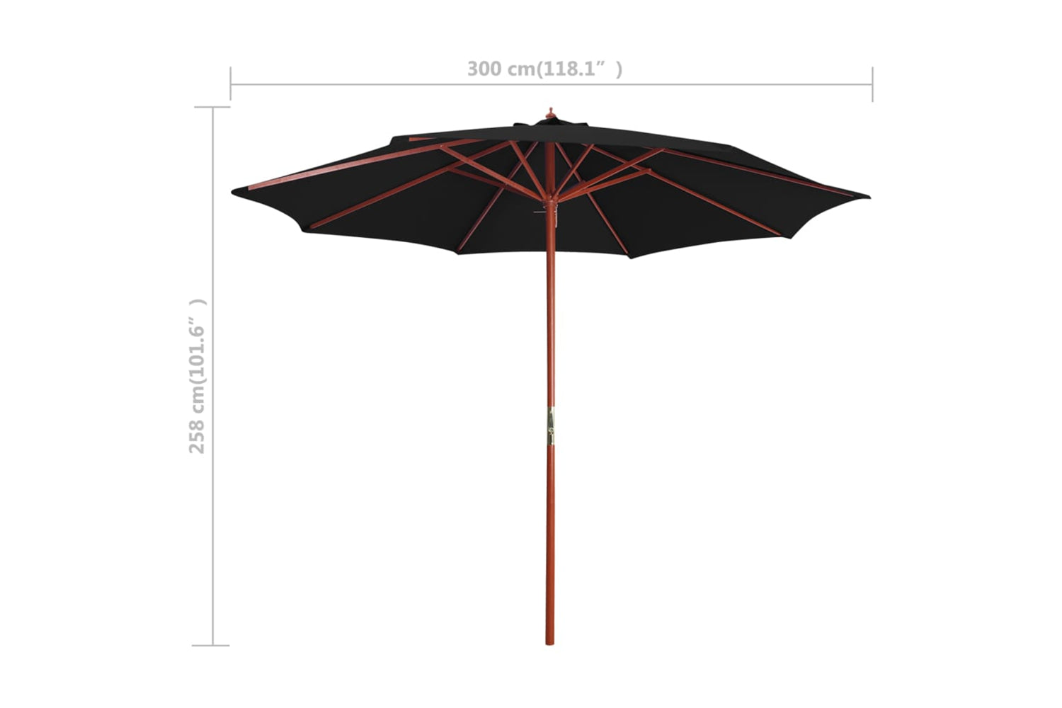 vidaXL 47124 Parasol With Wooden Pole 300x258cm Black-6