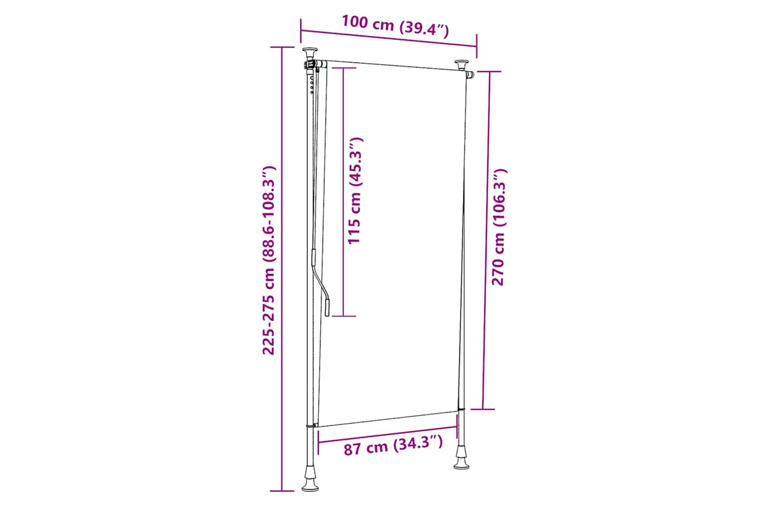 Vidaxl Outdoor Roller Blind 100x270 Cm Cream-7
