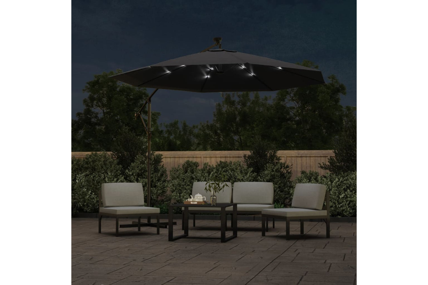 Vidaxl 47136 Cantilever Umbrella With Led Lights And Steel Pole 300 Cm Black-2