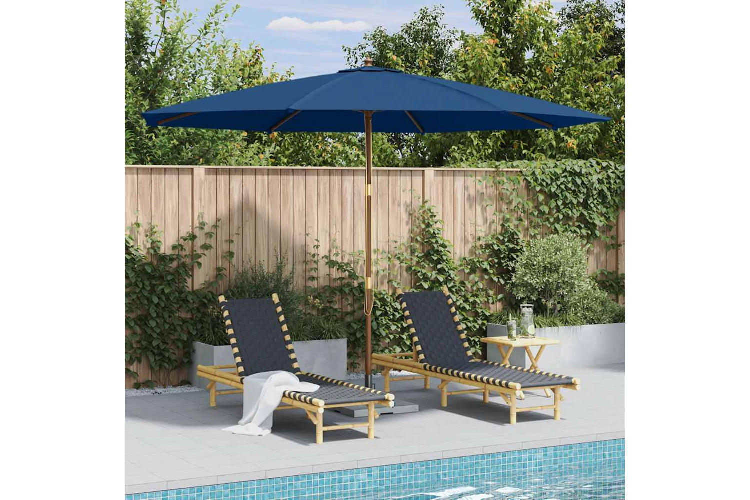 vidaXL 47139 Outdoor Parasol With Wooden Pole 350cm Blue-2