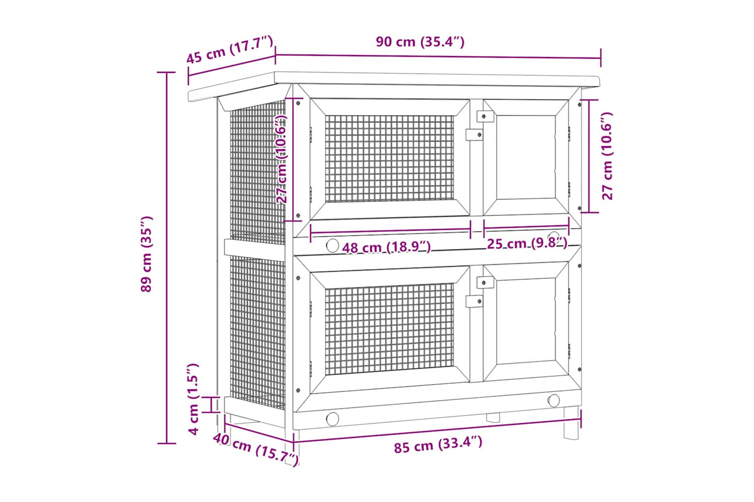 Vidaxl 170836 Outdoor Rabbit Hutch 4 Doors Red Wood-7