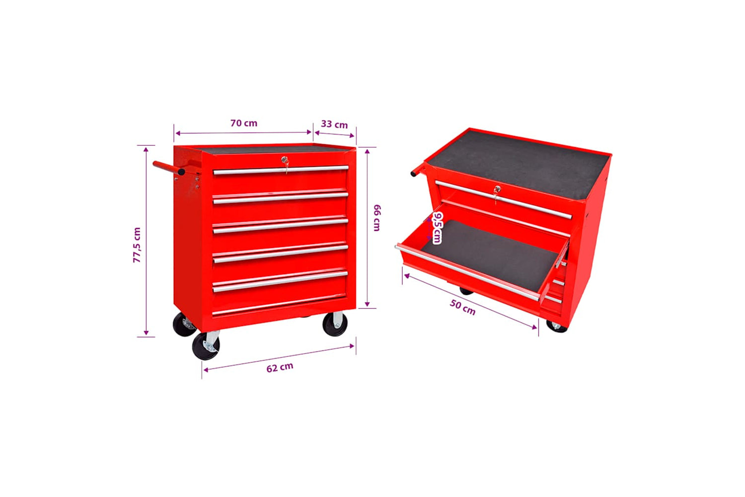 vidaXL 141954 Workshop Tool Trolley with 5 Drawers | Red-7