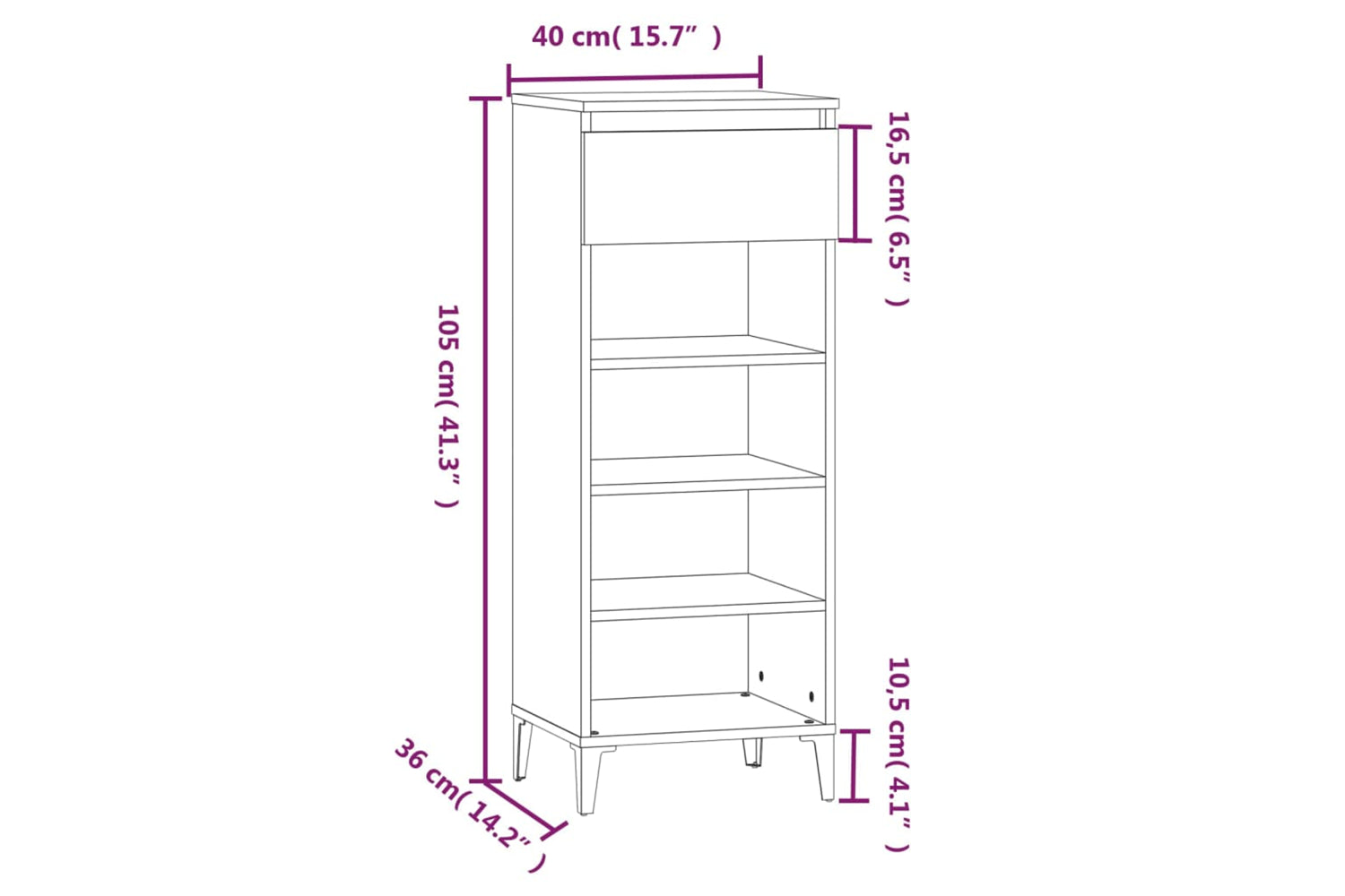 vidaXL 819781 Shoe Rack Black 40x36x105cm Engineered Wood-8