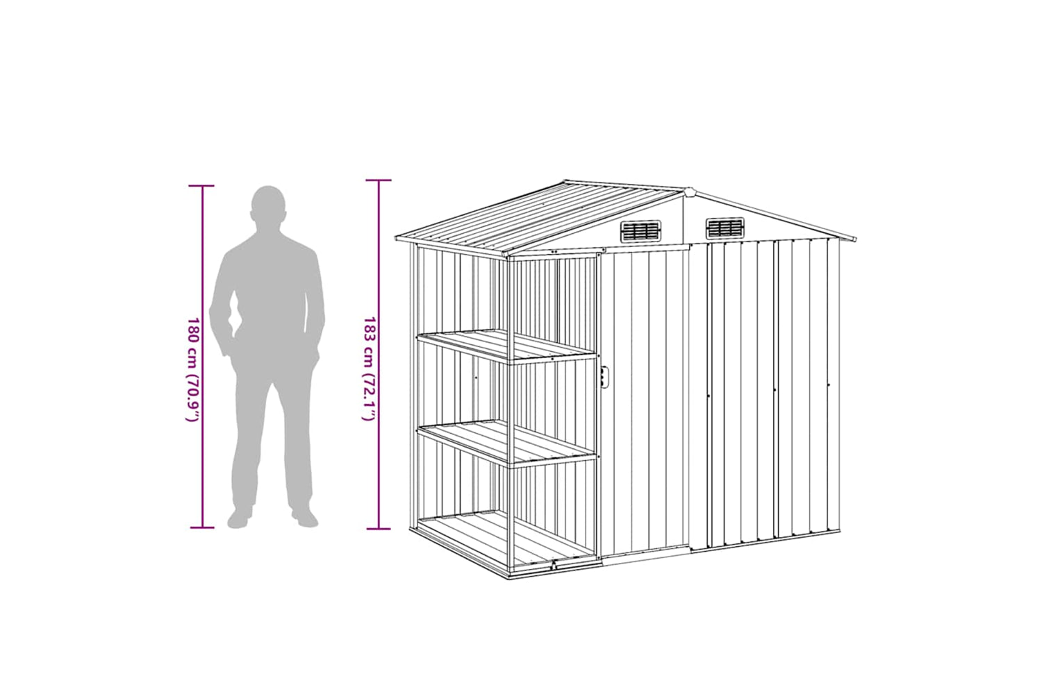 vidaXL 47104 Garden Shed With Rack Green 205x130x183cm Iron-8