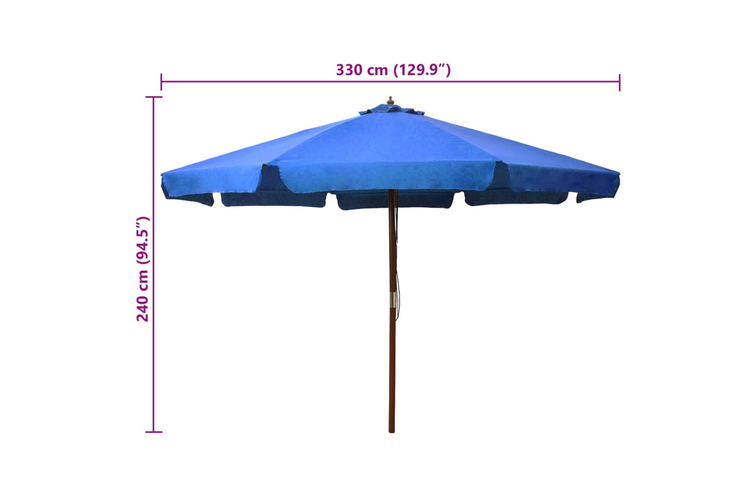 vidaXL 47219 Outdoor Parasol With Wooden Pole 330cm Azure-5