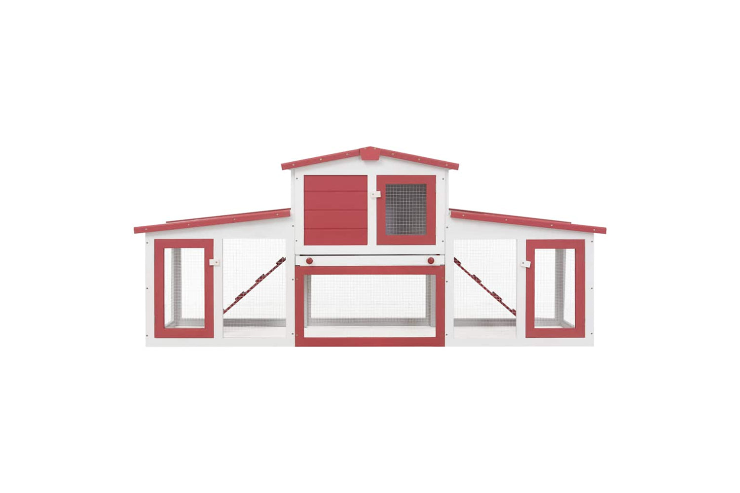 vidaXL 170845 Outdoor Large Rabbit Hutch Red And White 204x45x85cm Wood-3