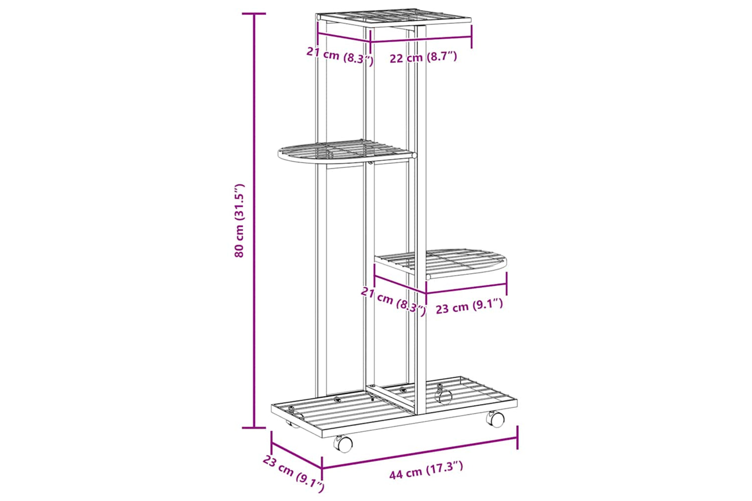 vidaXL 343116 4-floor Flower Stand With Wheels 44x23x80cm White Iron-8