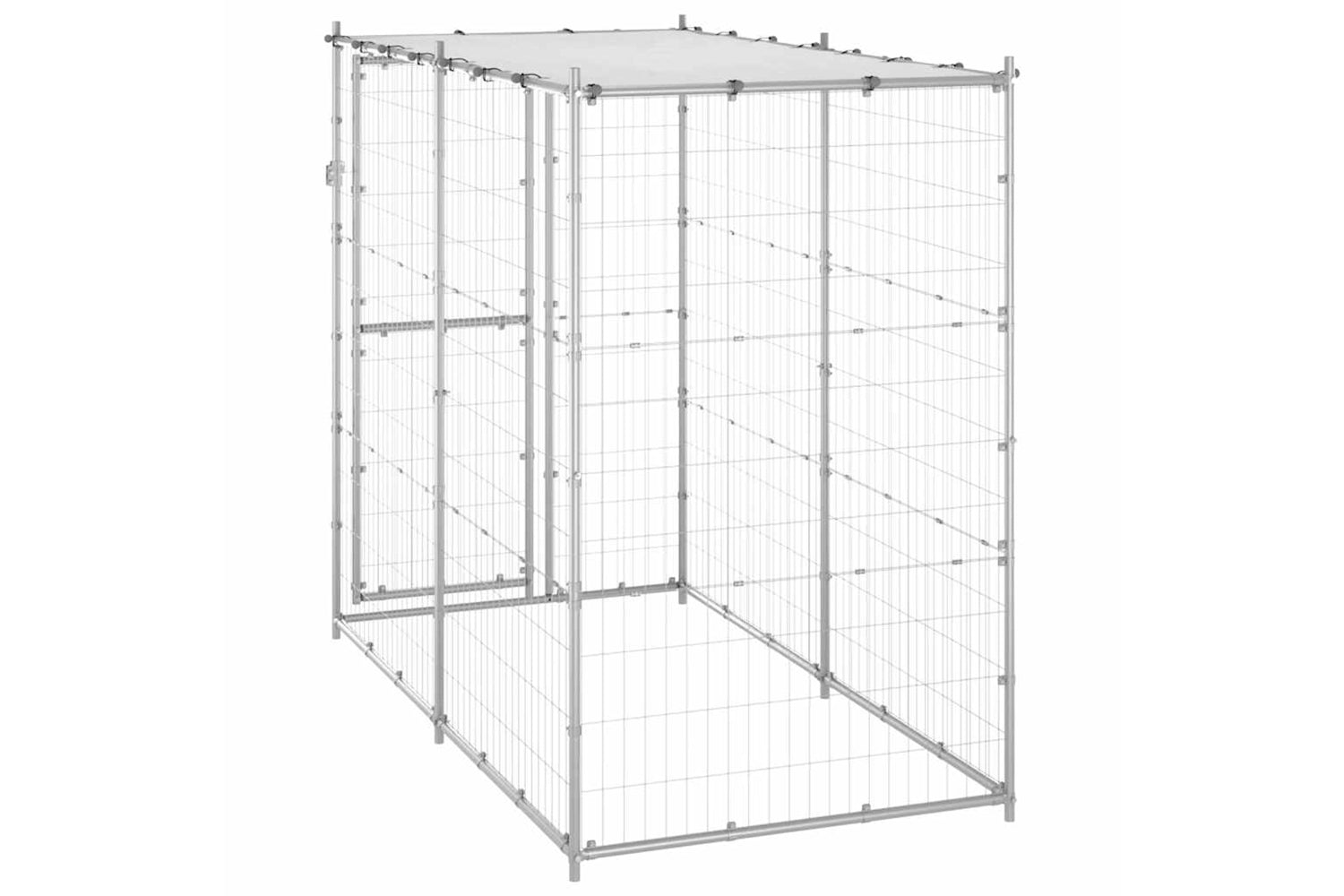 Vidaxl Outdoor Dog Kennel Galvanised Steel With Roof 110x220x180 Cm-4