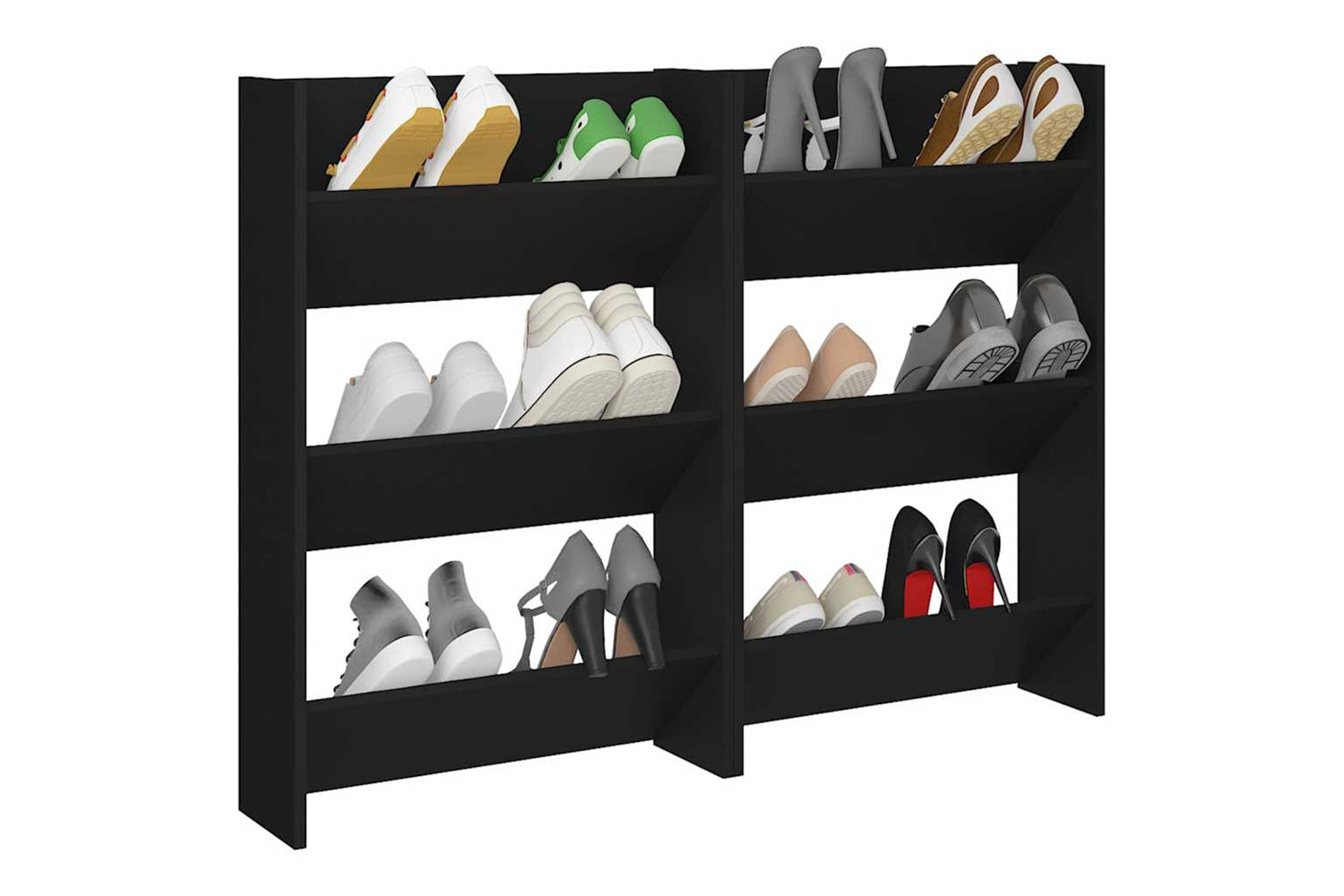 vidaXL 806762 Wall Shoe Cabinets 2 Pcs Black 60x18x90cm Engineered Wood-3