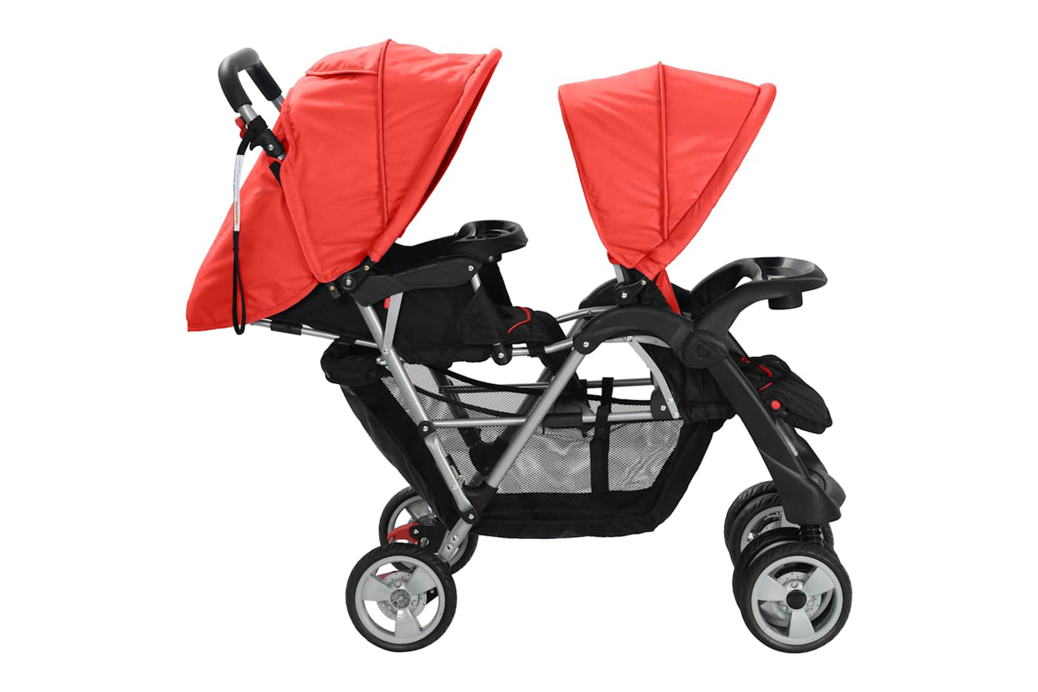 Vidaxl Tandem Stroller Steel Red/Black-4