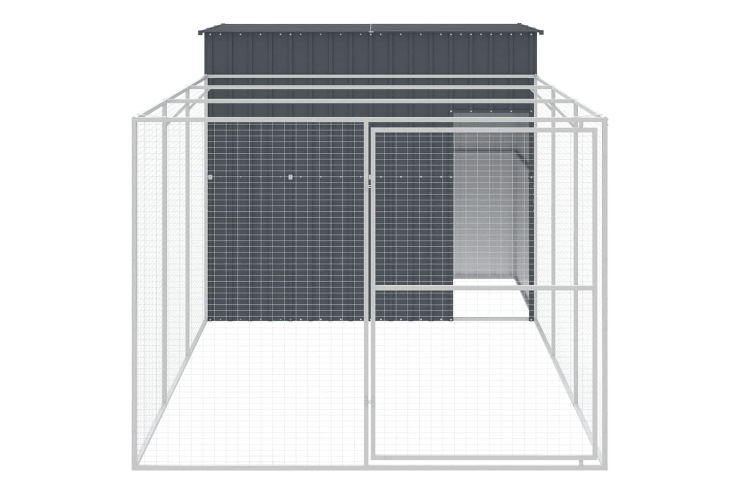 vidaXL 3189120 Dog House With Run Anthracite 214x457x181cm Galvanised Steel-2