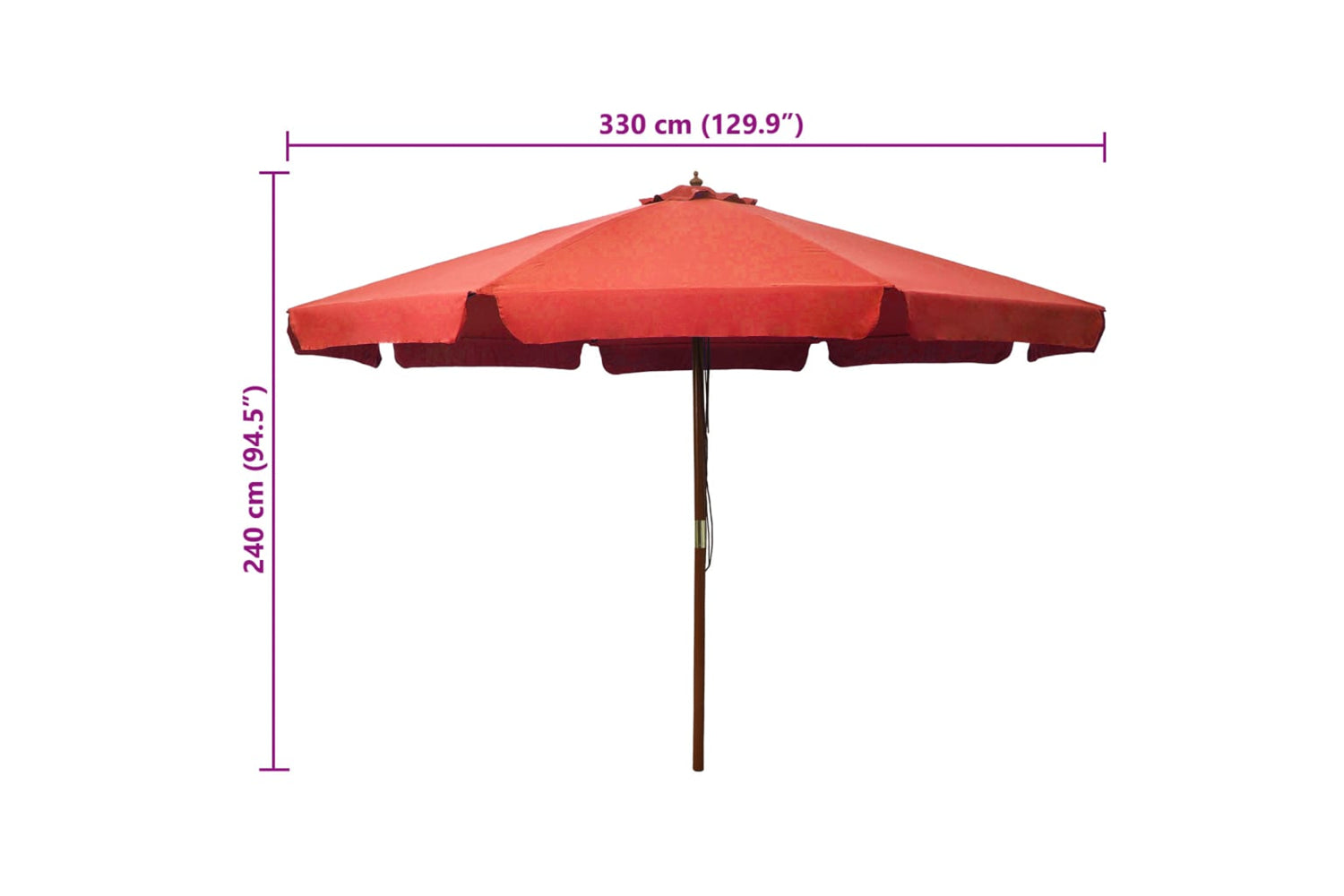 vidaXL 47217 Outdoor Parasol With Wooden Pole 330cm Terracotta-5