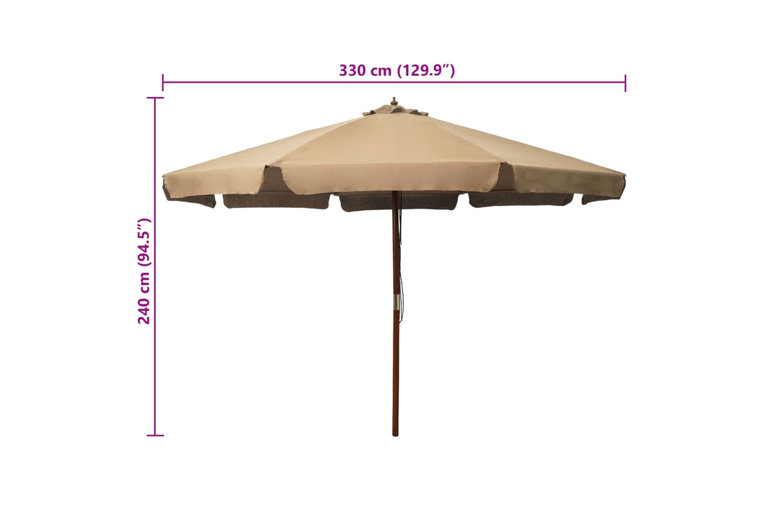 vidaXL 47215 Outdoor Parasol With Wooden Pole 330cm Taupe-5