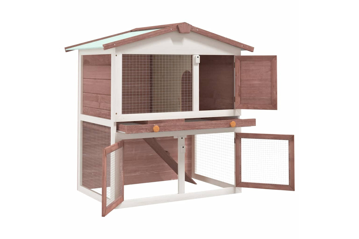 vidaXL 170838 Outdoor Rabbit Hutch 3 Doors Brown Wood-3