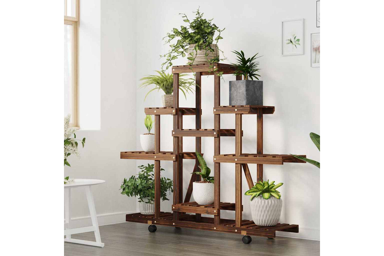 vidaXL 362851 Flower Stand With Wheels 110x25x101cm Solid Wood Fir-2