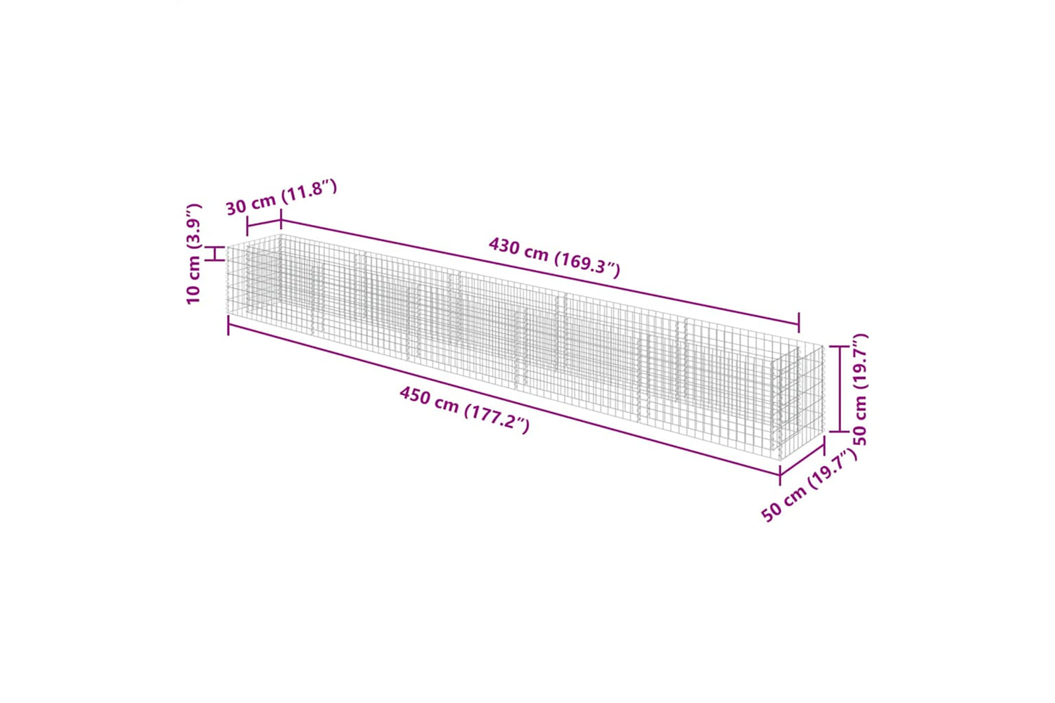 vidaXL 143565 Gabion Raised Bed Galvanised Steel 450x50x50cm-7