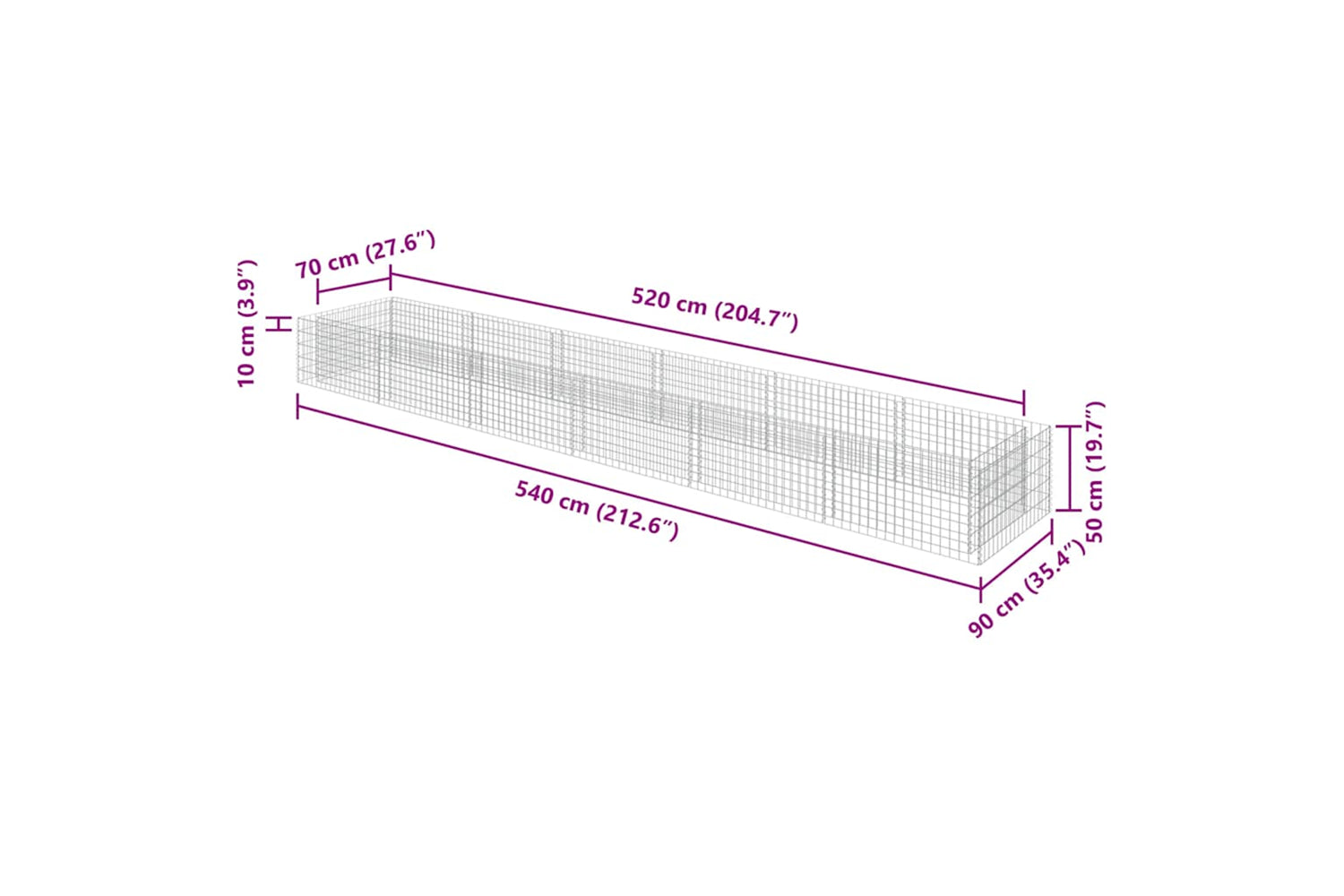 vidaXL 143555 Gabion Raised Bed Galvanised Steel 540x90x50cm-7