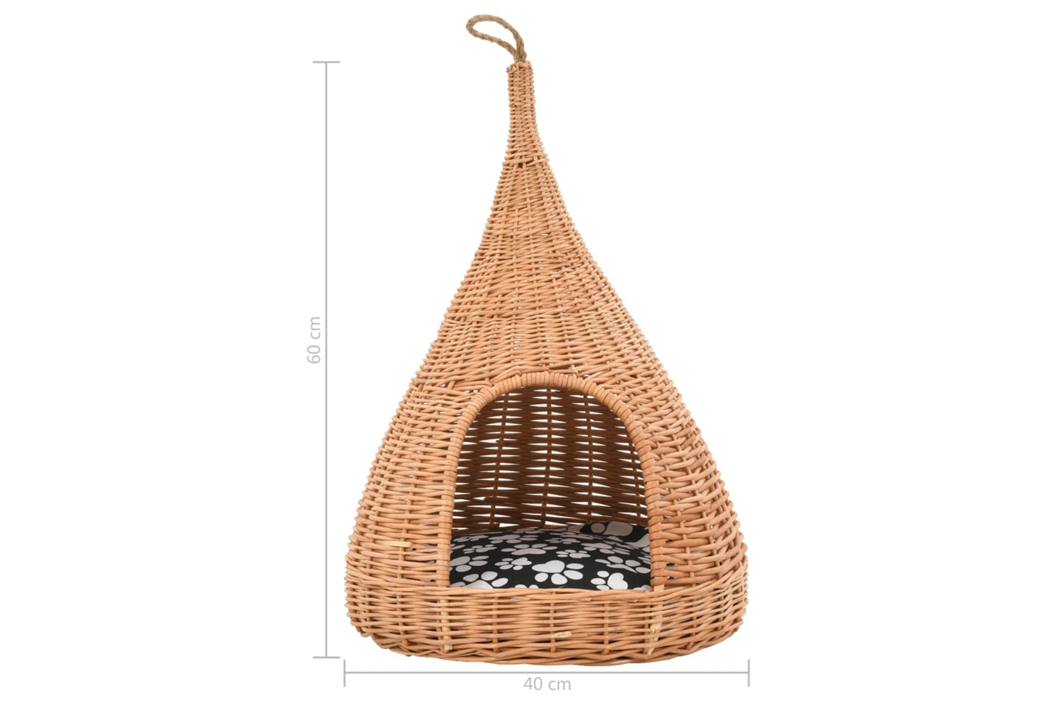 vidaXL 170777 Cat House With Cushion 40x60cm Natural Willow Teepee-7