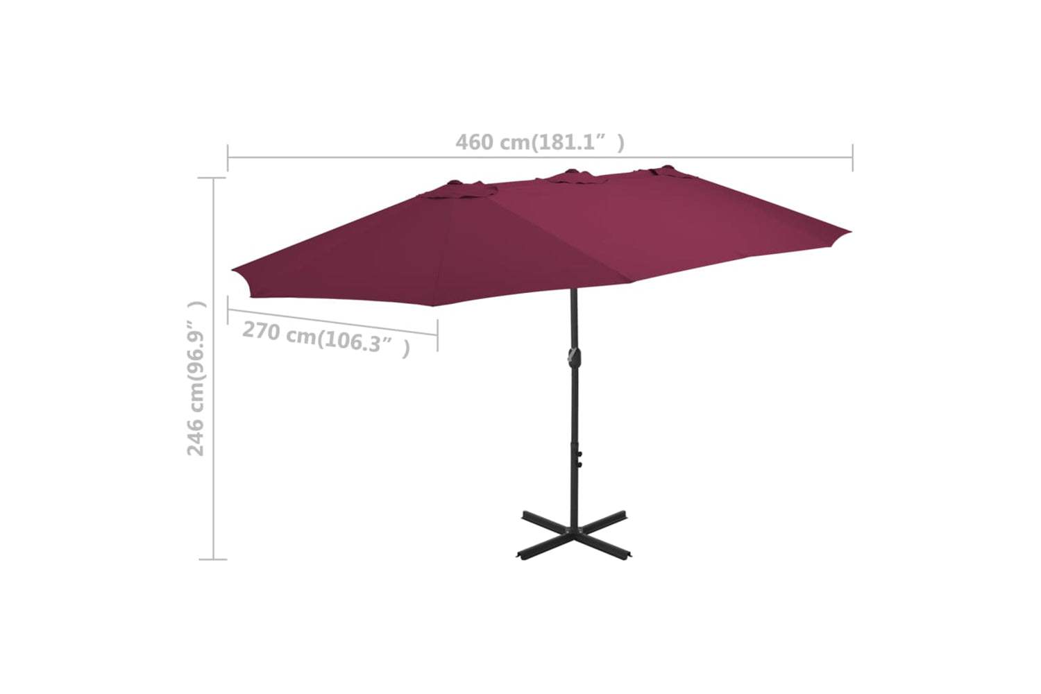 vidaXL 44871 Outdoor Parasol With Aluminium Pole 460x270cm Bordeaux Red-7