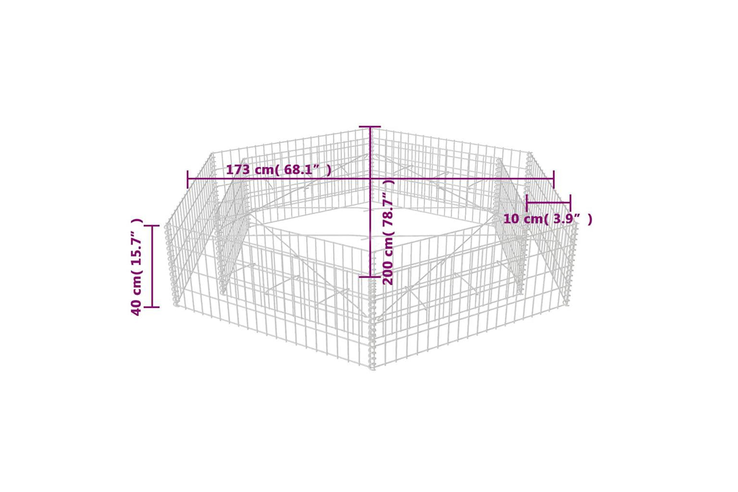 vidaXL 142536 Hexagonal Gabion Raised Bed 200x173x40cm-5