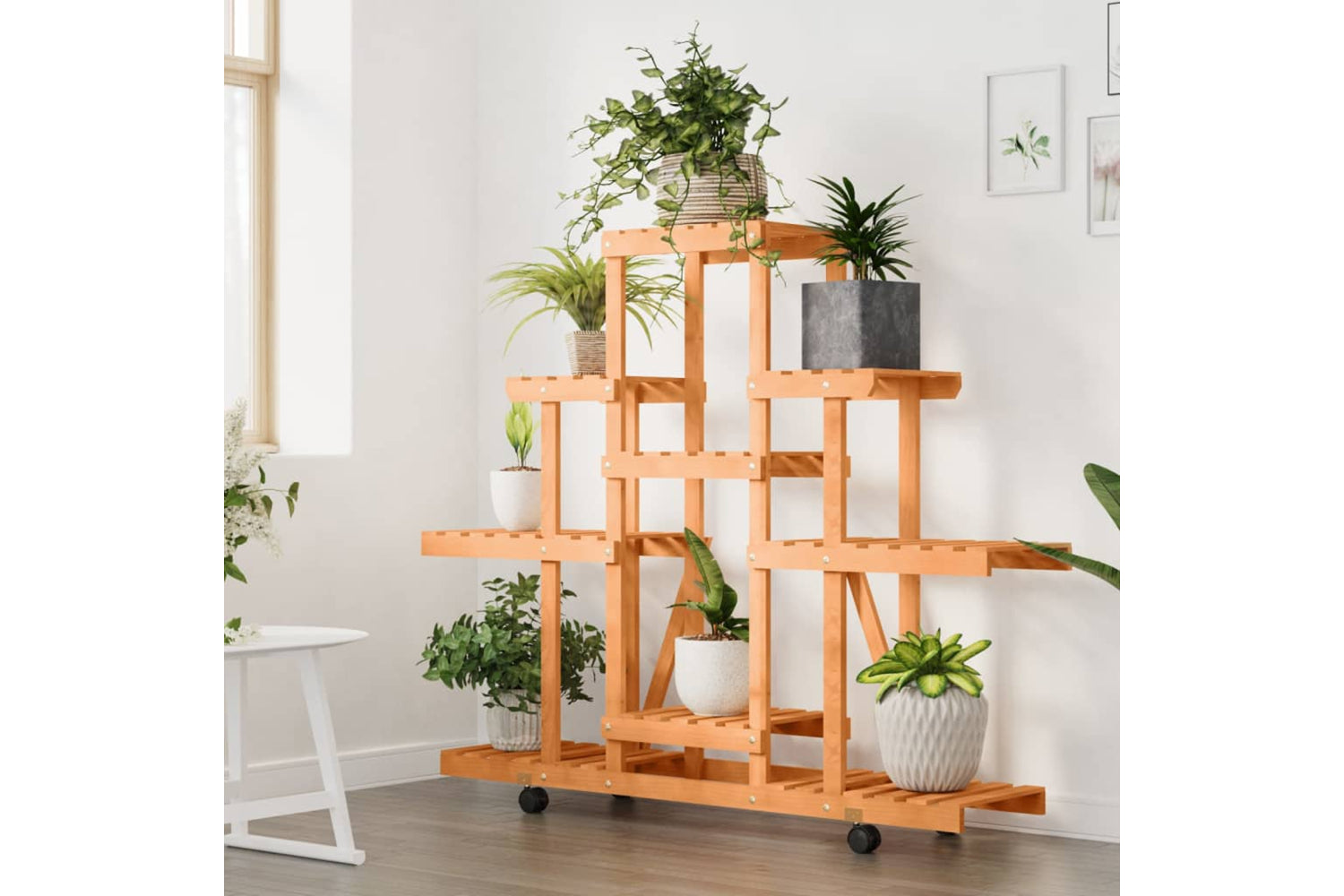 vidaXL 362852 Flower Stand With Wheels 110x25x101cm Solid Wood Fir-2