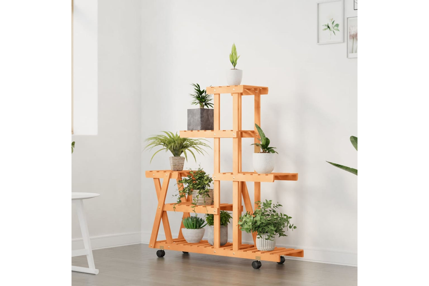 vidaXL 362882 Flower Stand With Wheels 95x25x101cm Solid Wood Fir-2