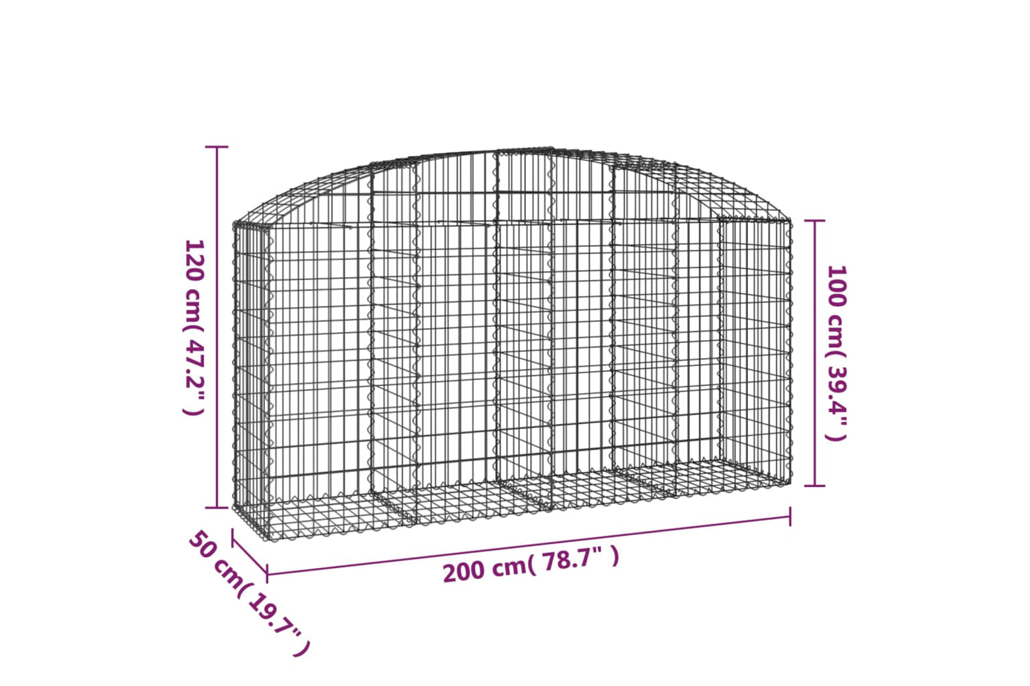 vidaXL 153475 Arched Gabion Basket 200x50x100/120cm Galvanised Iron-4