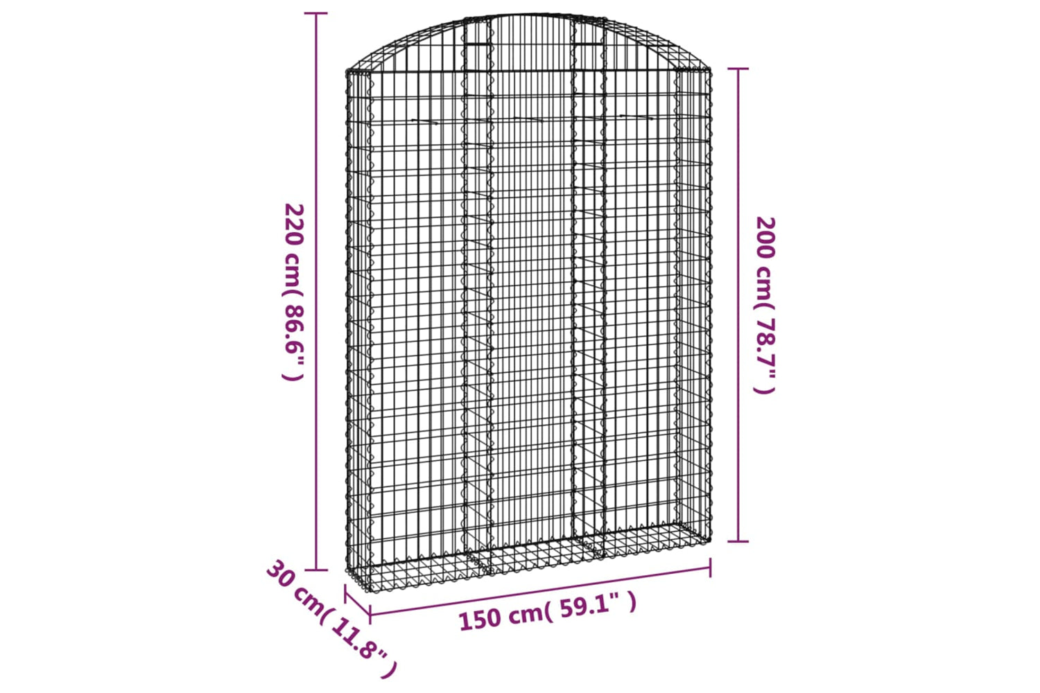 vidaXL 153450 Arched Gabion Basket 150x30x200/220cm Galvanised Iron-4