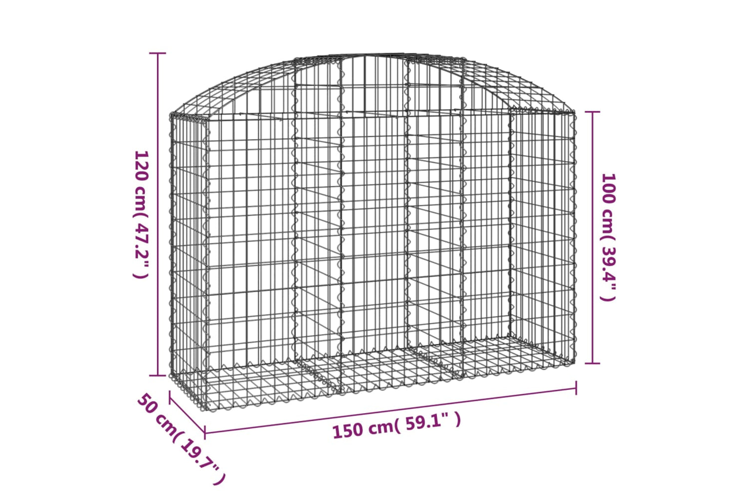 vidaXL 153455 Arched Gabion Basket 150x50x100/120cm Galvanised Iron-4