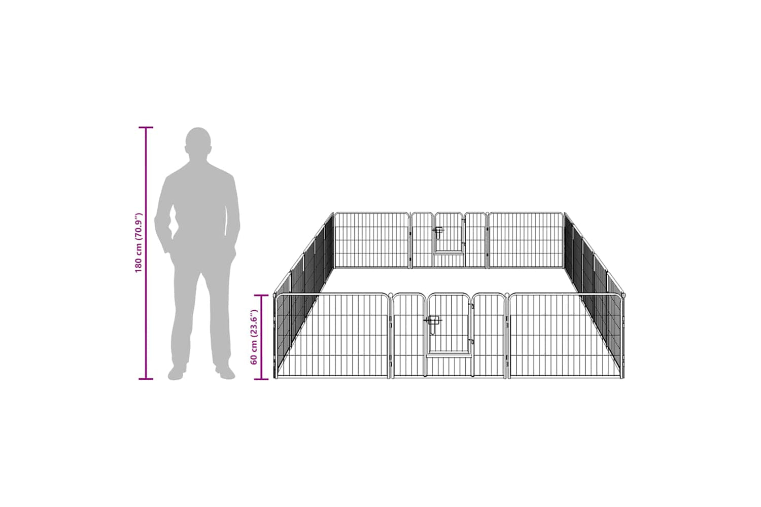 vidaXL 275492 Dog Playpen 16 Panels Steel 60x80cm Black-8