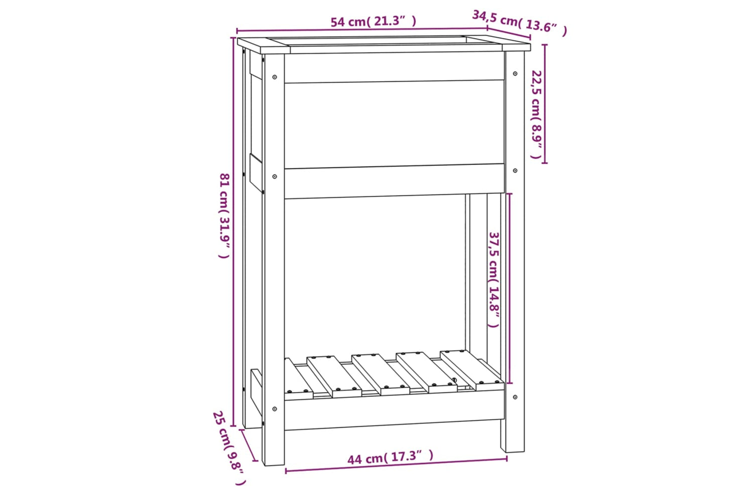 vidaXL 823754 Planter With Shelf Grey 54x34.5x81cm Solid Wood Pine-7