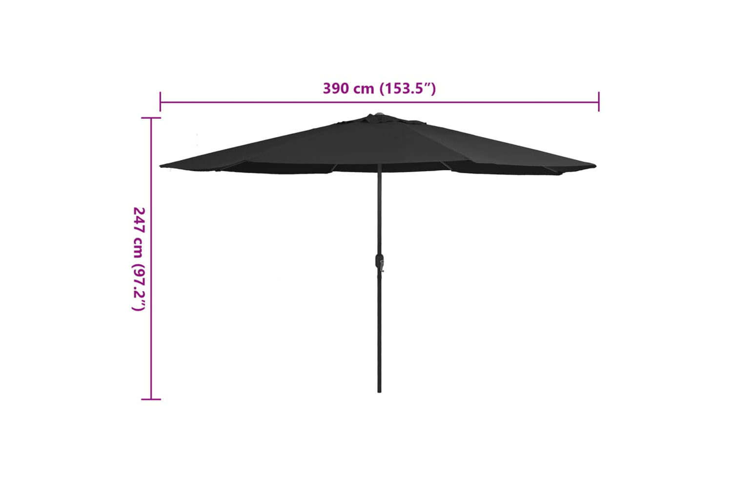 vidaXL Outdoor Parasol With Metal Pole 390cm Black-7