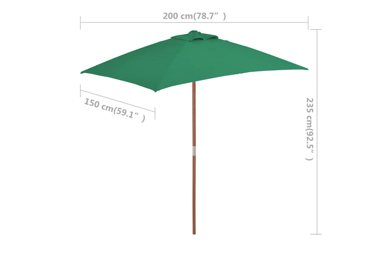 vidaXL 44534 Outdoor Parasol With Wooden Pole 150x200cm Green-8