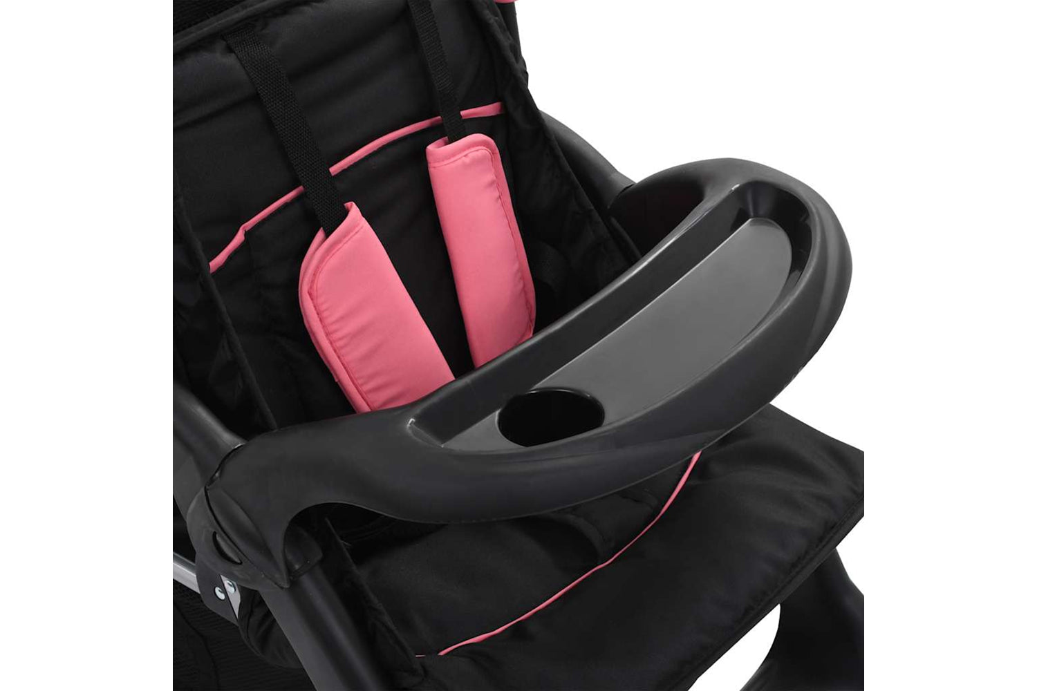 Vidaxl Tandem Stroller | Pink/Black Steel-8