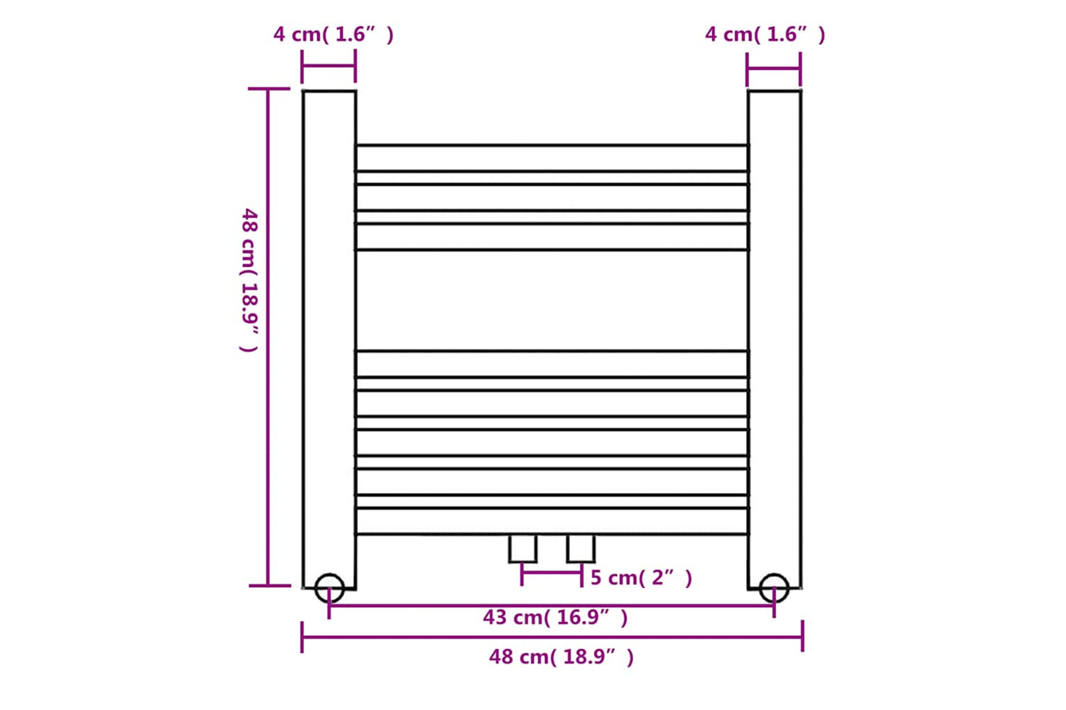 vidaXL 140840 Bathroom Central Heating Towel Rail Radiator Straight 480 X 480mm-8