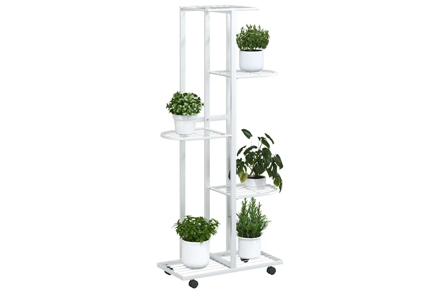 vidaXL 343118 5-floor Flower Stand With Wheels 44x23x100cm White Iron-3