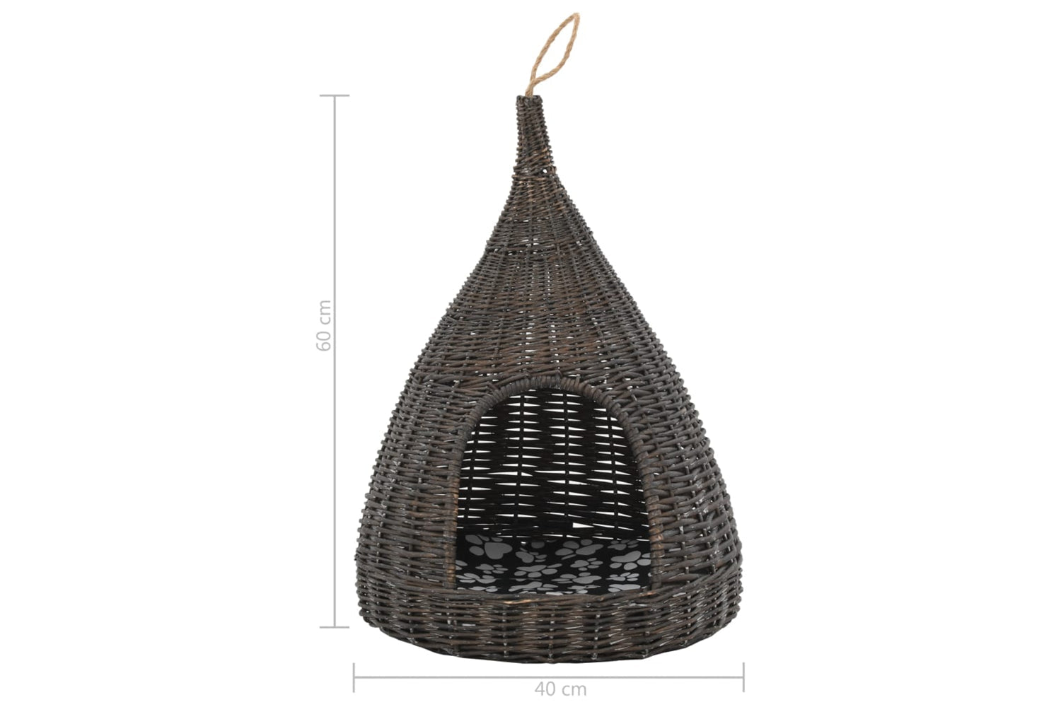 vidaXL 170778 Cat House With Cushion Grey 40x60cm Natural Willow Teepee-7