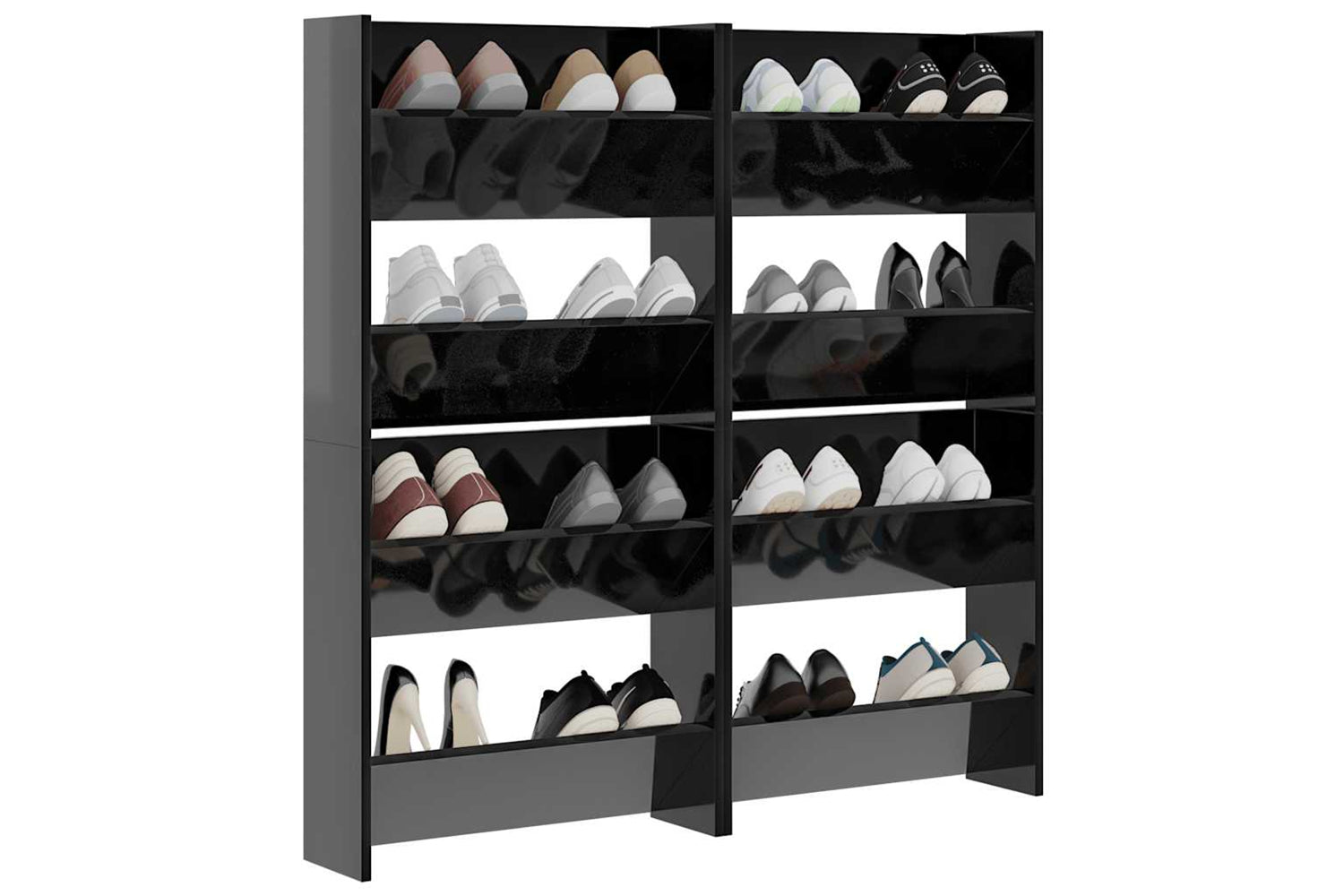 vidaXL 806737 Wall Shoe Cabinets 4 Pcs High Gloss Black 60x18x60cm Engineered Wood-3