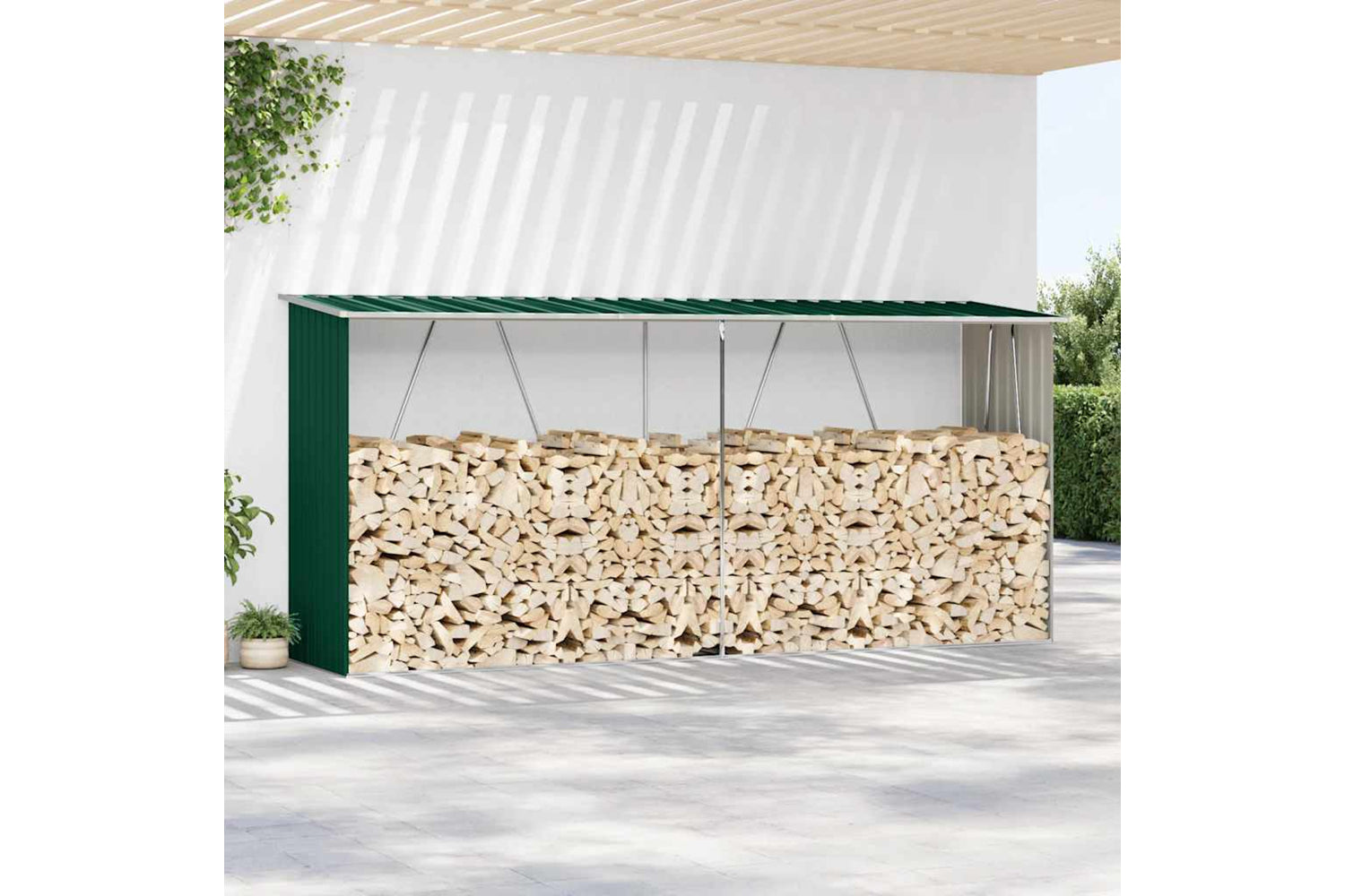 vidaXL 47083 Garden Log Storage Shed Galvanised Steel 330x84x152cm Green-2