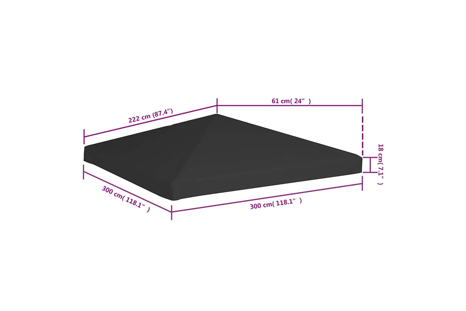 Vidaxl Gazebo Top Cover 270 G/m2 3x3 M Black-6