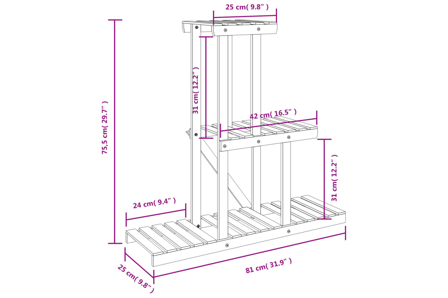 vidaXL 362872 Flower Stand 81x25x75.5cm Solid Wood Fir-7