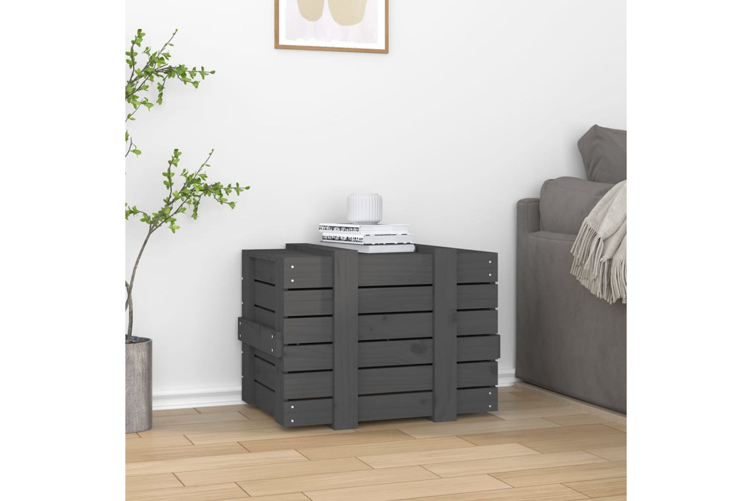vidaXL 824995 Storage Box Grey 58x40.5x42cm Solid Wood Pine-2