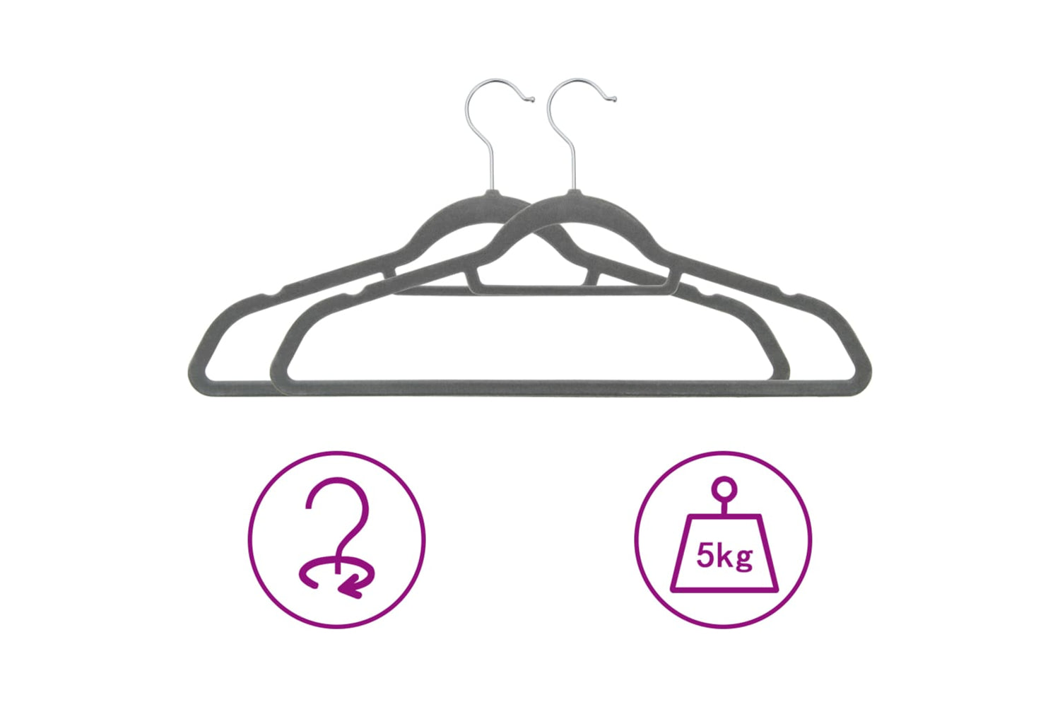 Vidaxl 289917 20 Pcs Clothes Hanger Set Anti-slip Grey Velvet-3