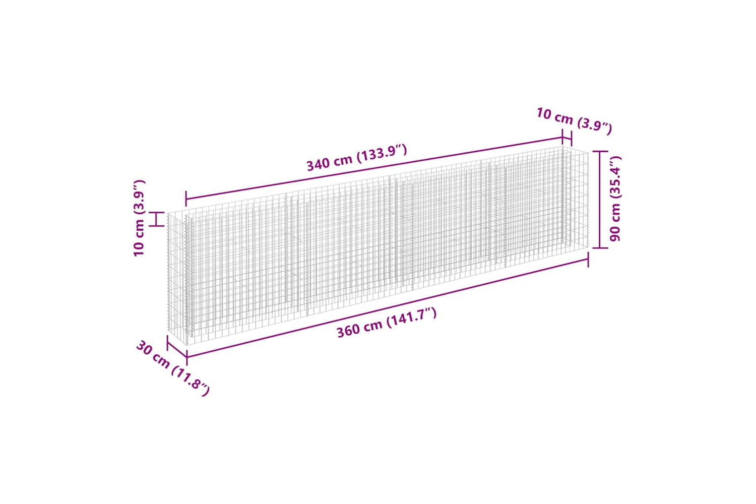 vidaXL 145643 Gabion Raised Bed Galvanised Steel 360x30x90cm-6