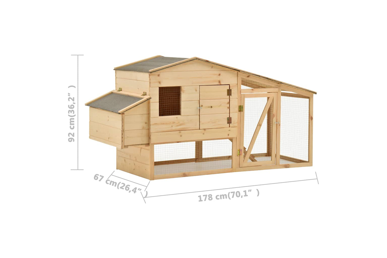 vidaXL 170915 Chicken Cage Solid Pine Wood 178x67x92cm-7