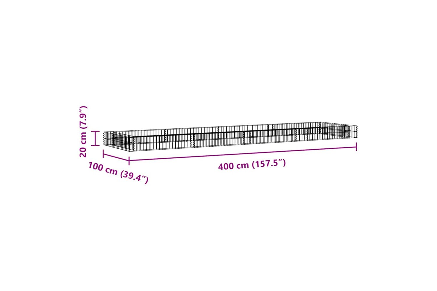 vidaXL 151314 Gabion Raised Bed Galvanised Steel 400x100x20cm-9